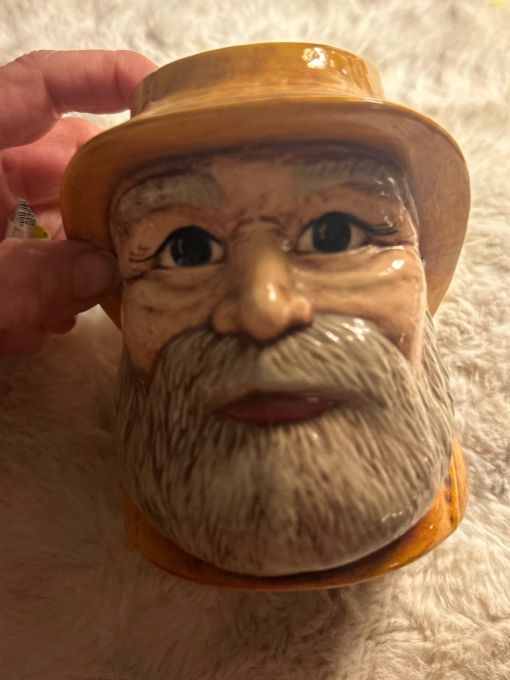 Vintage*TOBY MUG*YELLOW FISHERMAN HEAD*BLUE EYES*FISH HANDLE* CERAMIC*